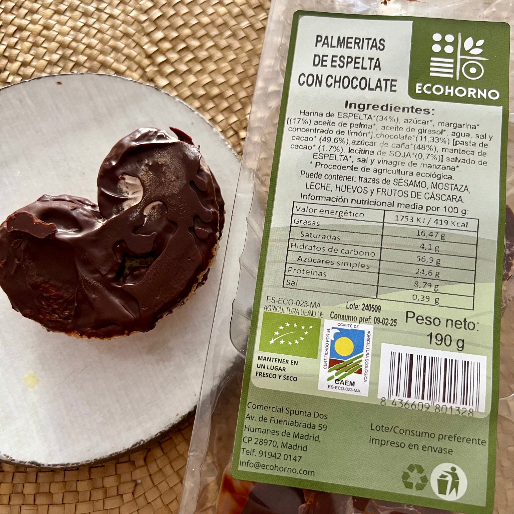 Palmeritas de espelta con chocolate
